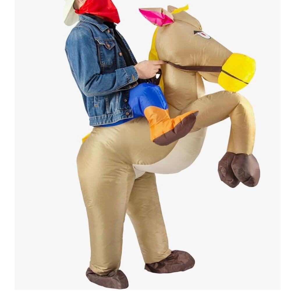 NIB Kids Inflatable Cowboy Riding Horse Costume w/ Hat Blow Up Youth OS Size 52" - Picture 8 of 8